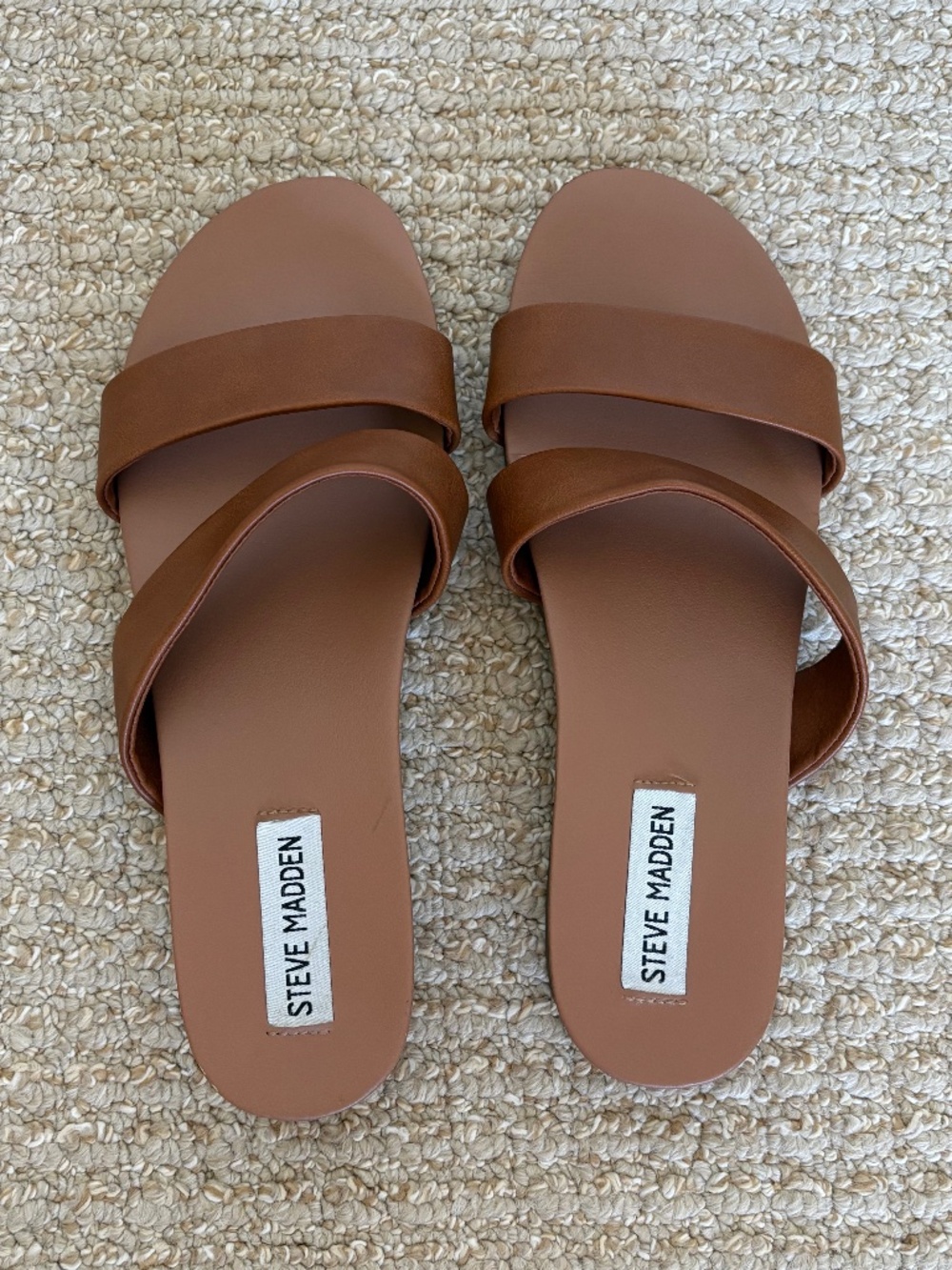 Steve Madden Tan Double-Strap Slide Sandals